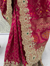 Wonderful Rani Pink Embroidered Silk Wedding Saree With Blouse