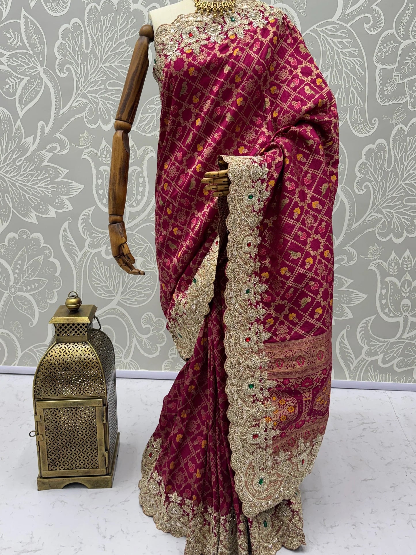 Wonderful Rani Pink Embroidered Silk Wedding Saree With Blouse