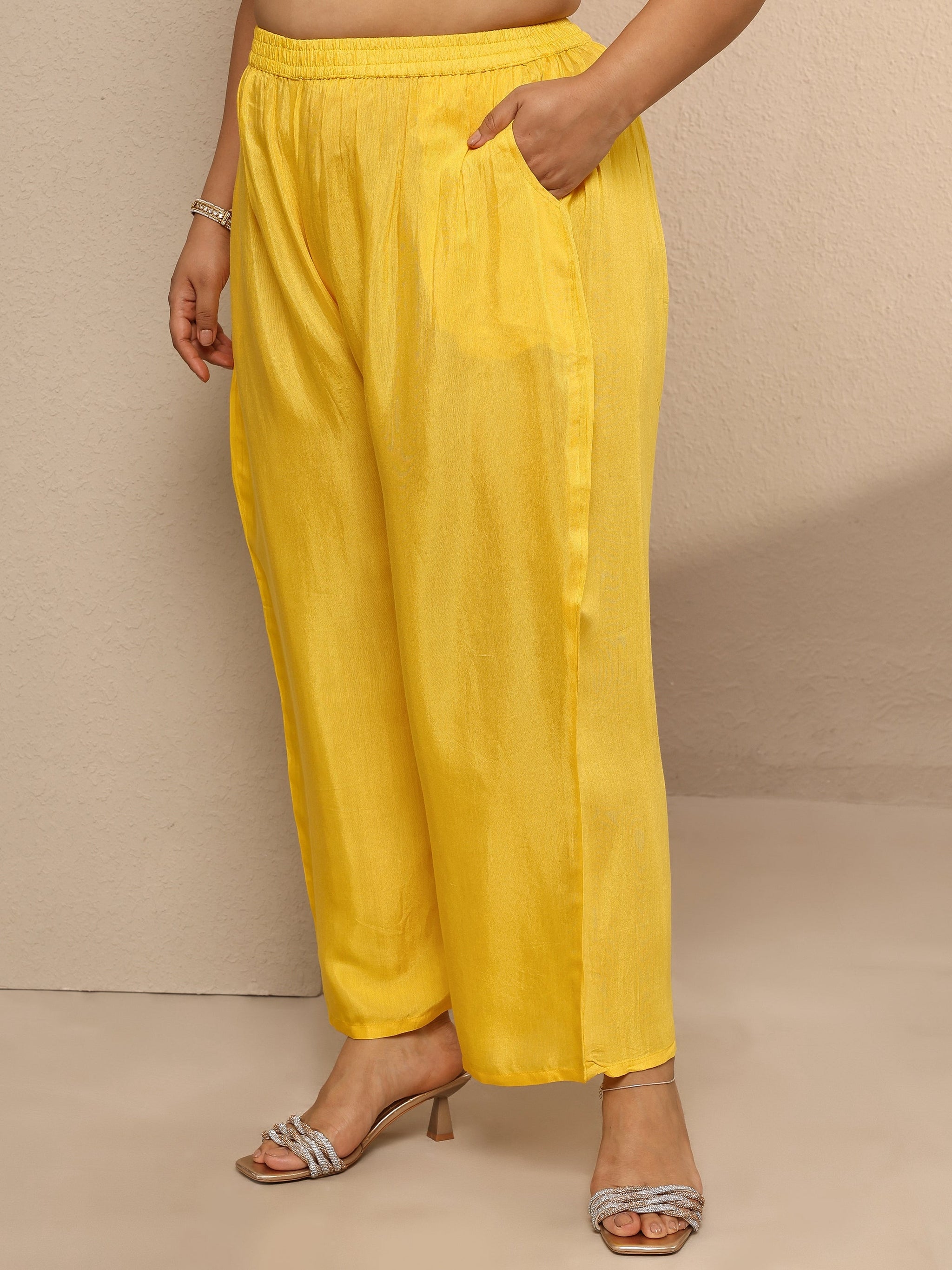Plus Size Yellow Embellished Crepe Suit Set With Dupatta