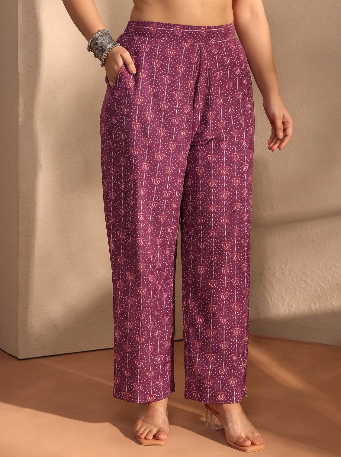 Plus Size Burgundy Bandhani Printed Cotton Blend A-Line Suit Set With Dupatta