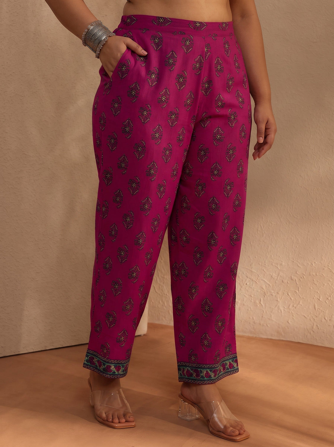 Plus Size Pink Floral Printed Cotton Blend A-Line Suit Set With Dupatta