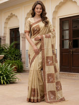 Amazing Beige Floral Printed Silk Daily Wear Saree With Blouse