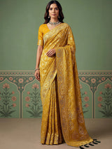 Wonderful Mustard Yellow Zari Work Silk Wedding Wear Saree With Blouse