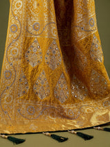 Wonderful Mustard Yellow Zari Work Silk Wedding Wear Saree With Blouse