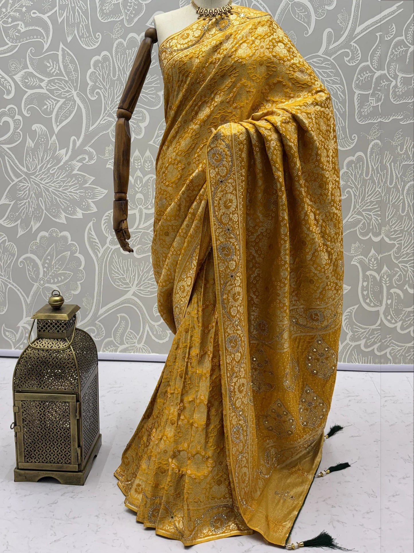 Wonderful Mustard Yellow Zari Work Silk Wedding Wear Saree With Blouse