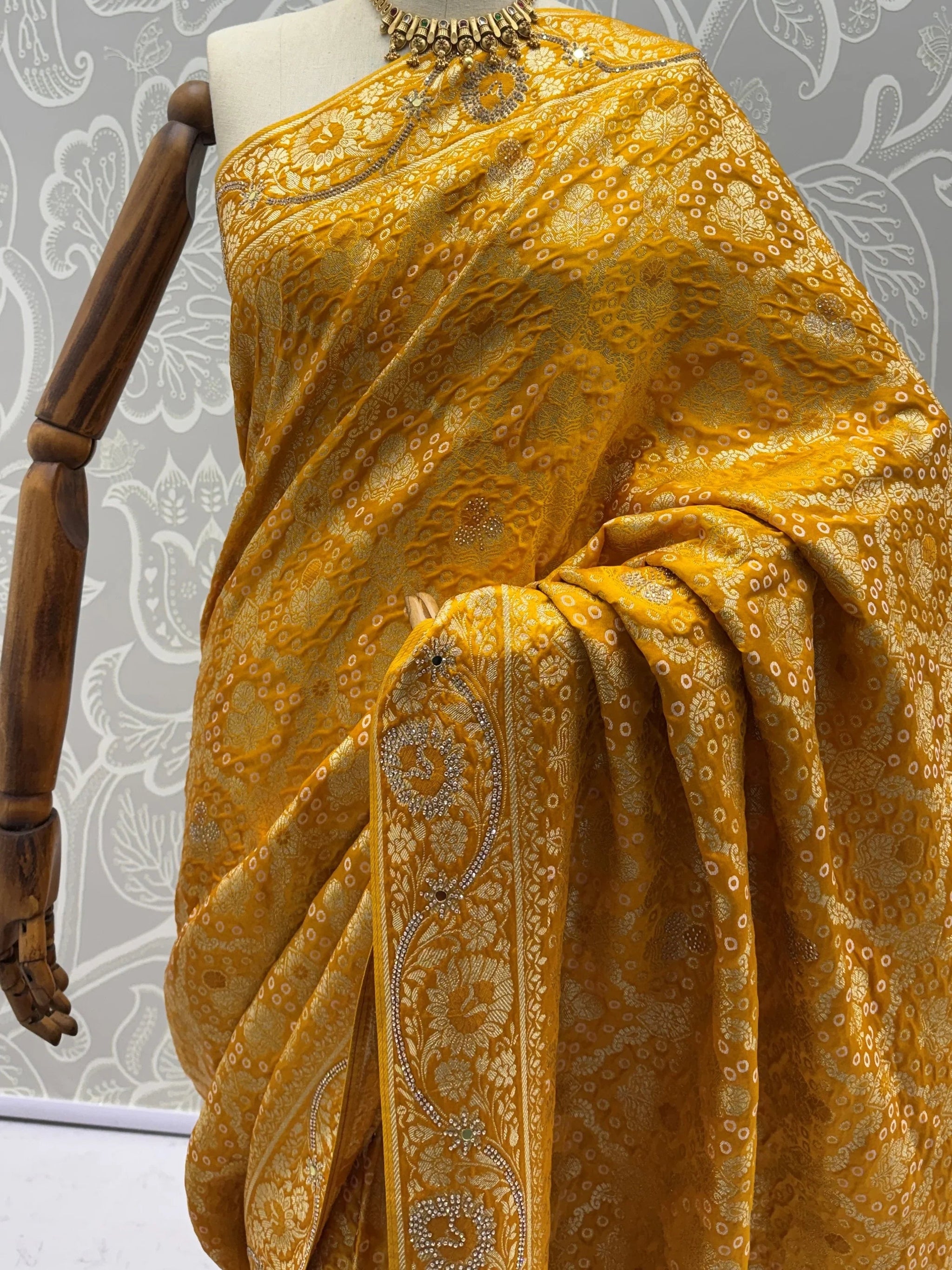 Wonderful Mustard Yellow Zari Work Silk Wedding Wear Saree With Blouse
