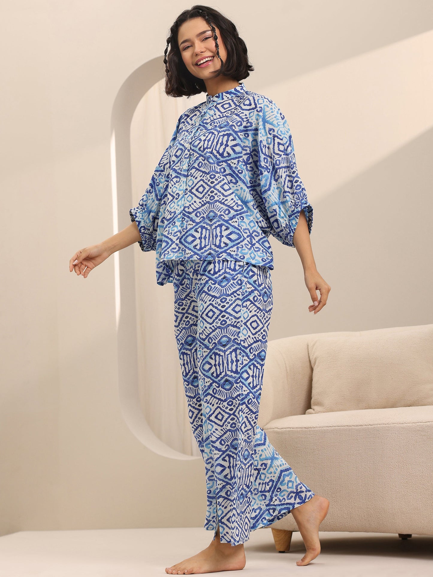 Libas Blue Printed Cotton Night Suits
