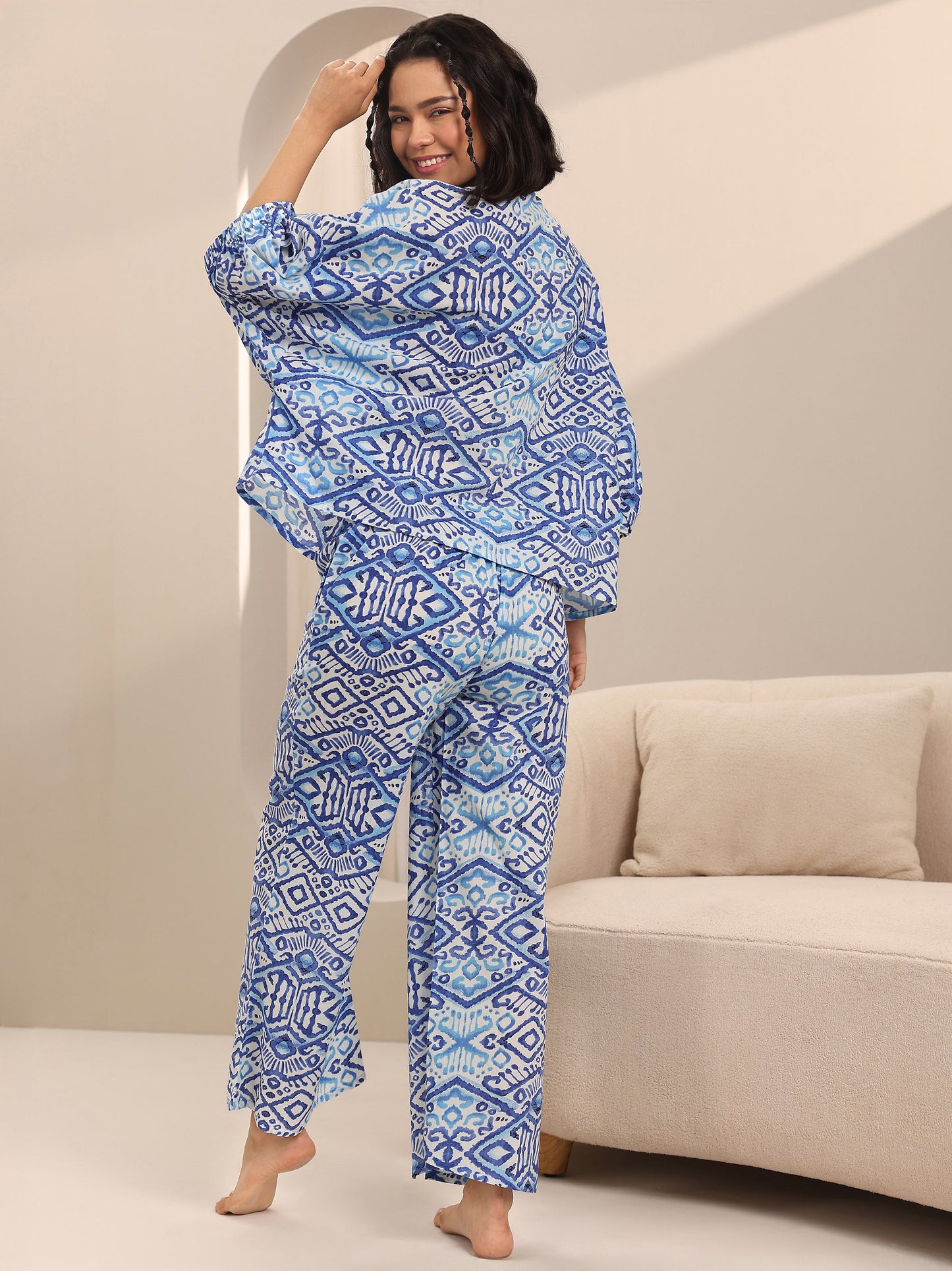Libas Blue Printed Cotton Night Suits