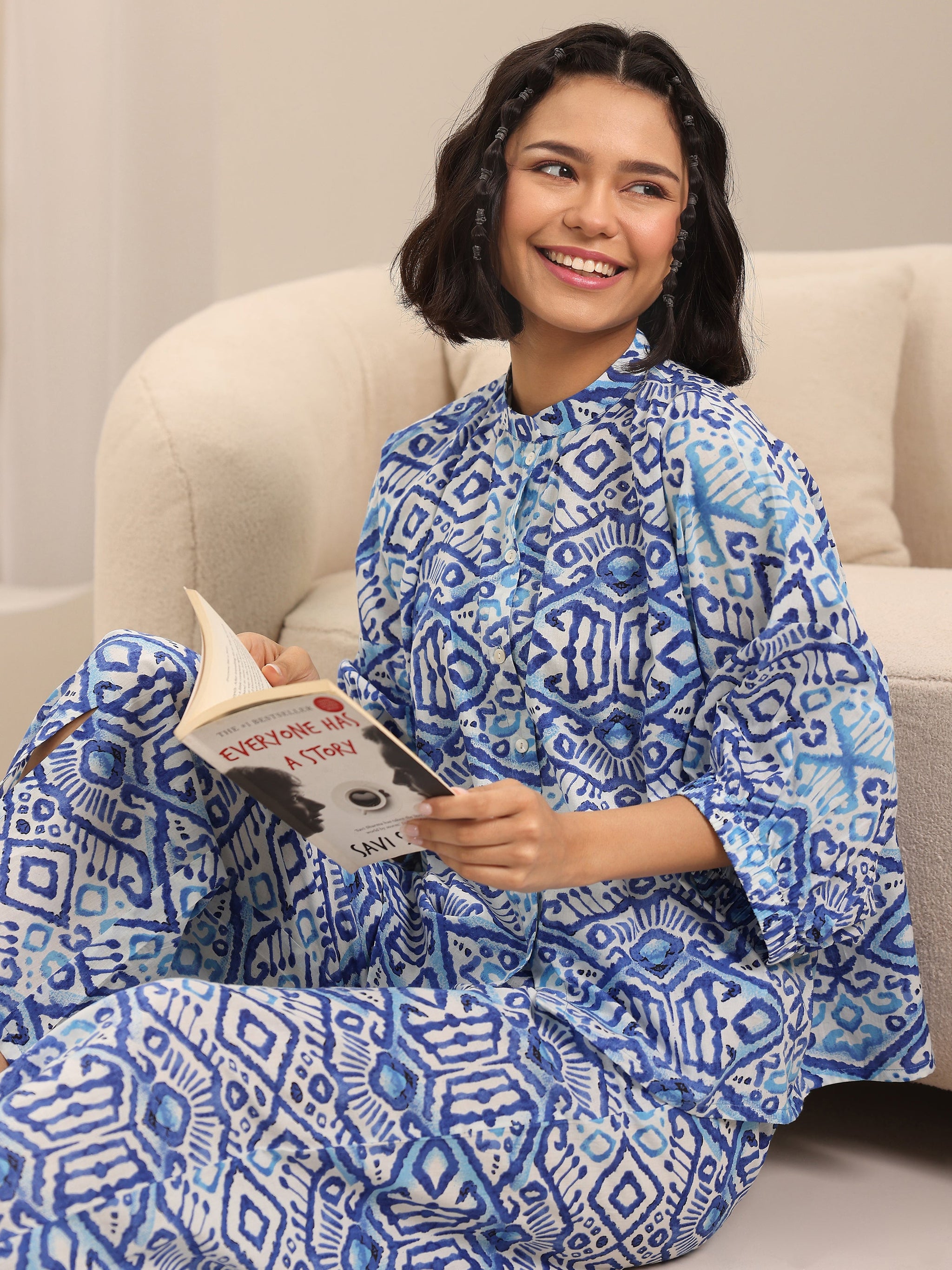 Libas Blue Printed Cotton Night Suits