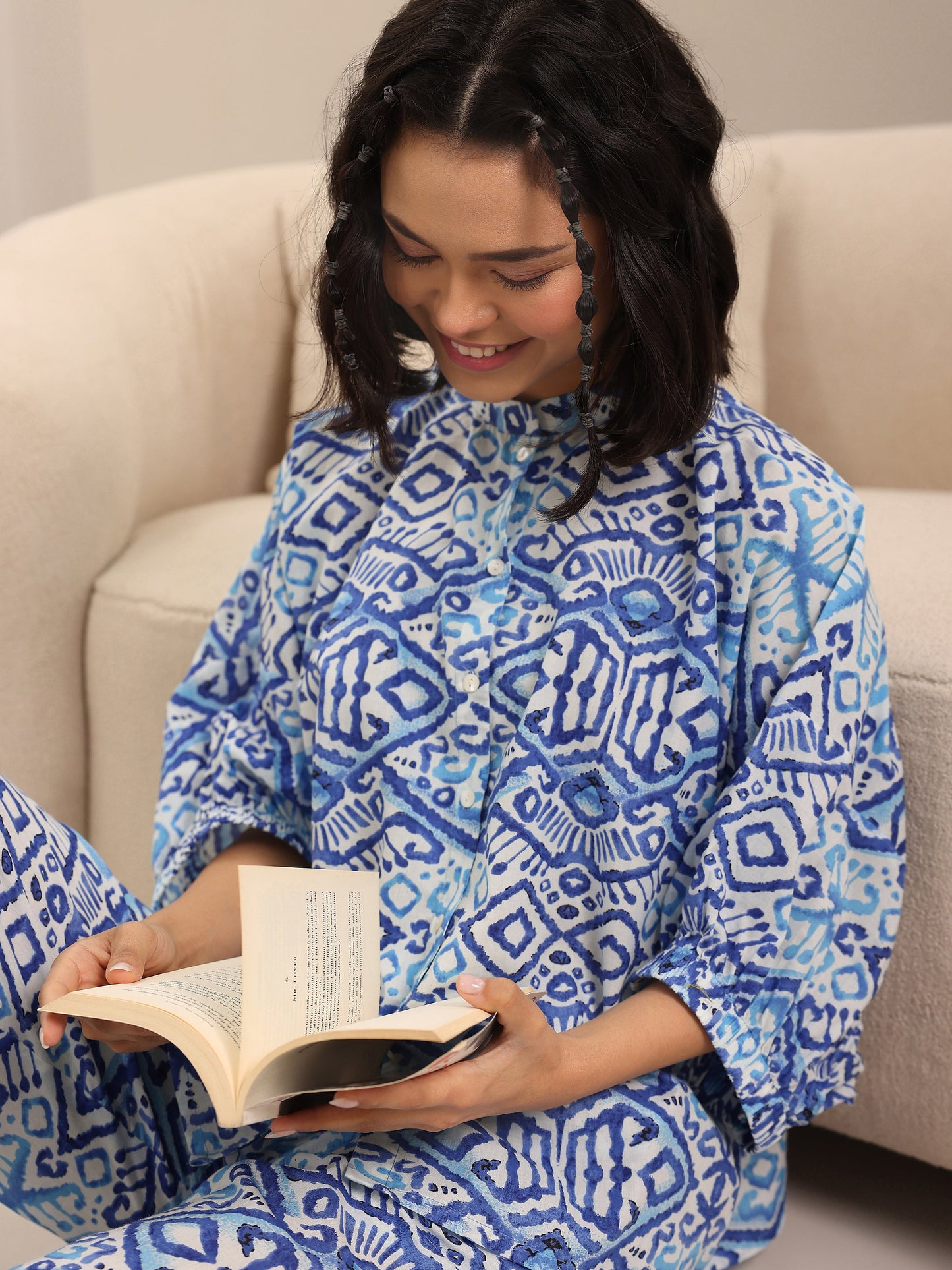 Libas Blue Printed Cotton Night Suits