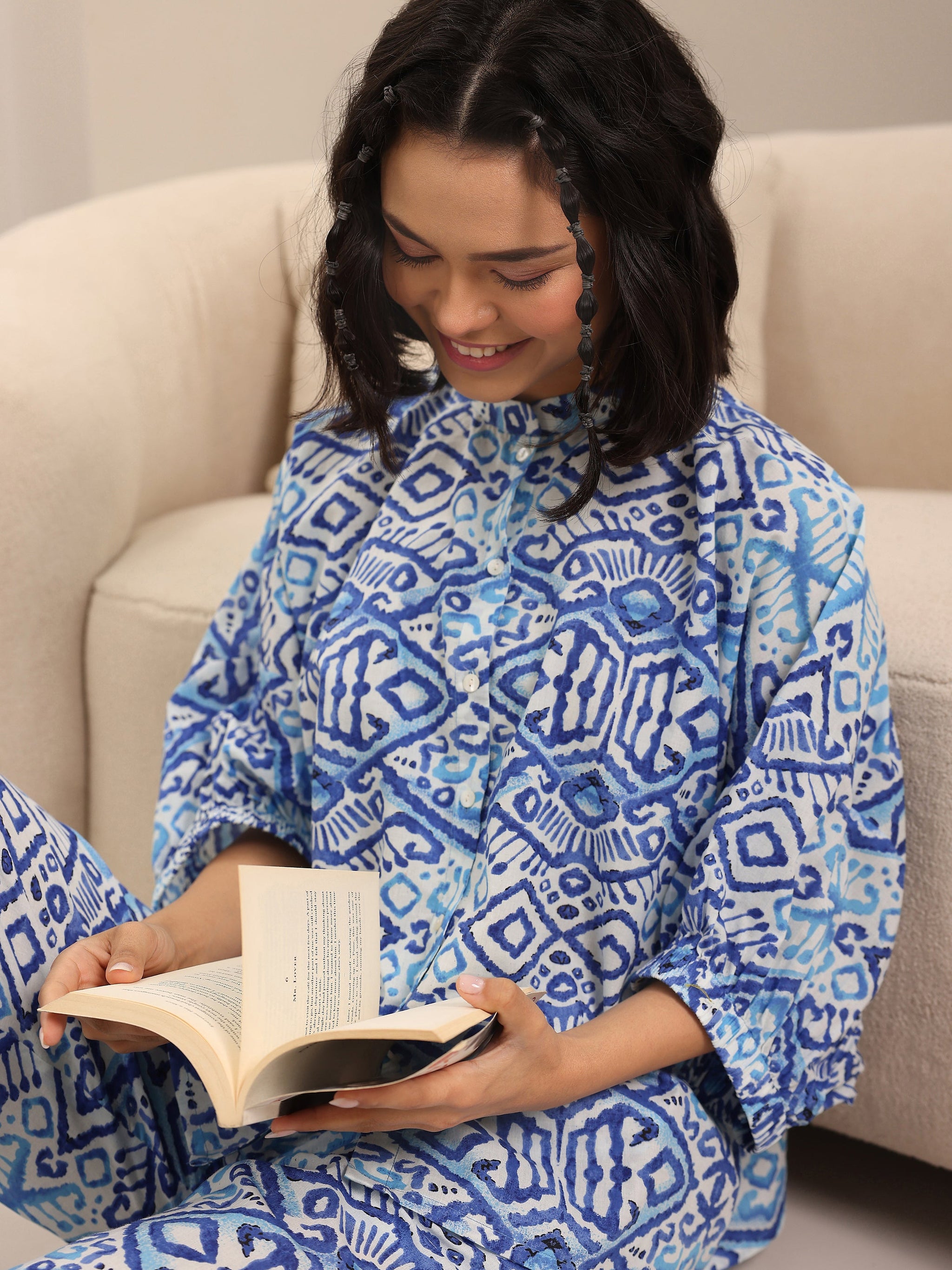 Libas Blue Printed Cotton Night Suits