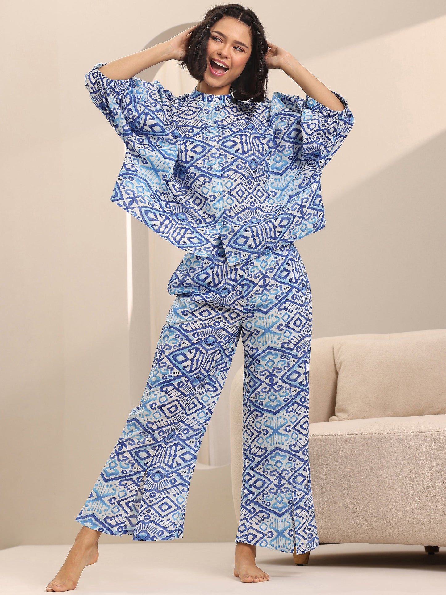 Libas Blue Printed Cotton Night Suits