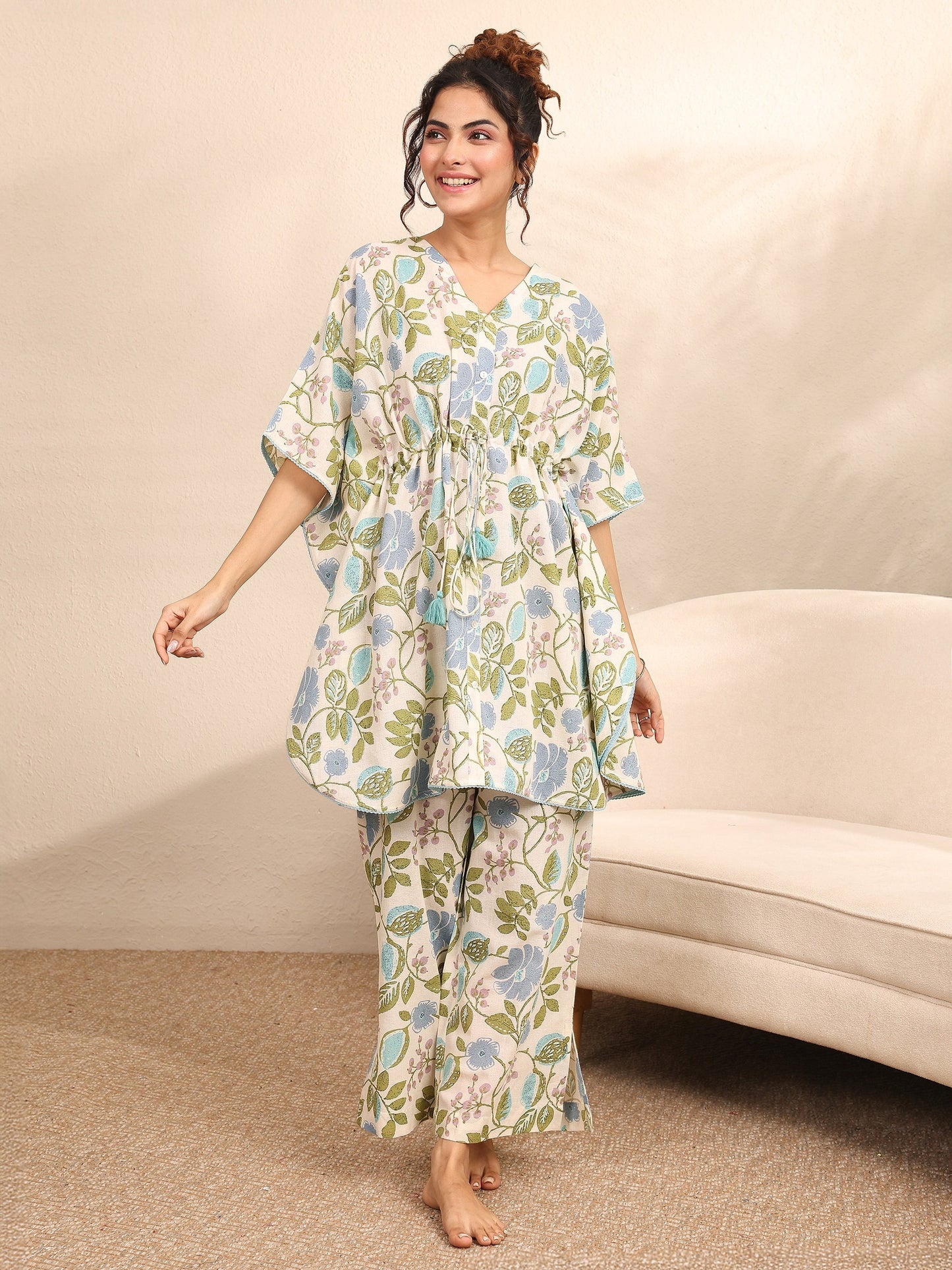 Libas Off White Printed Cotton Night Suit