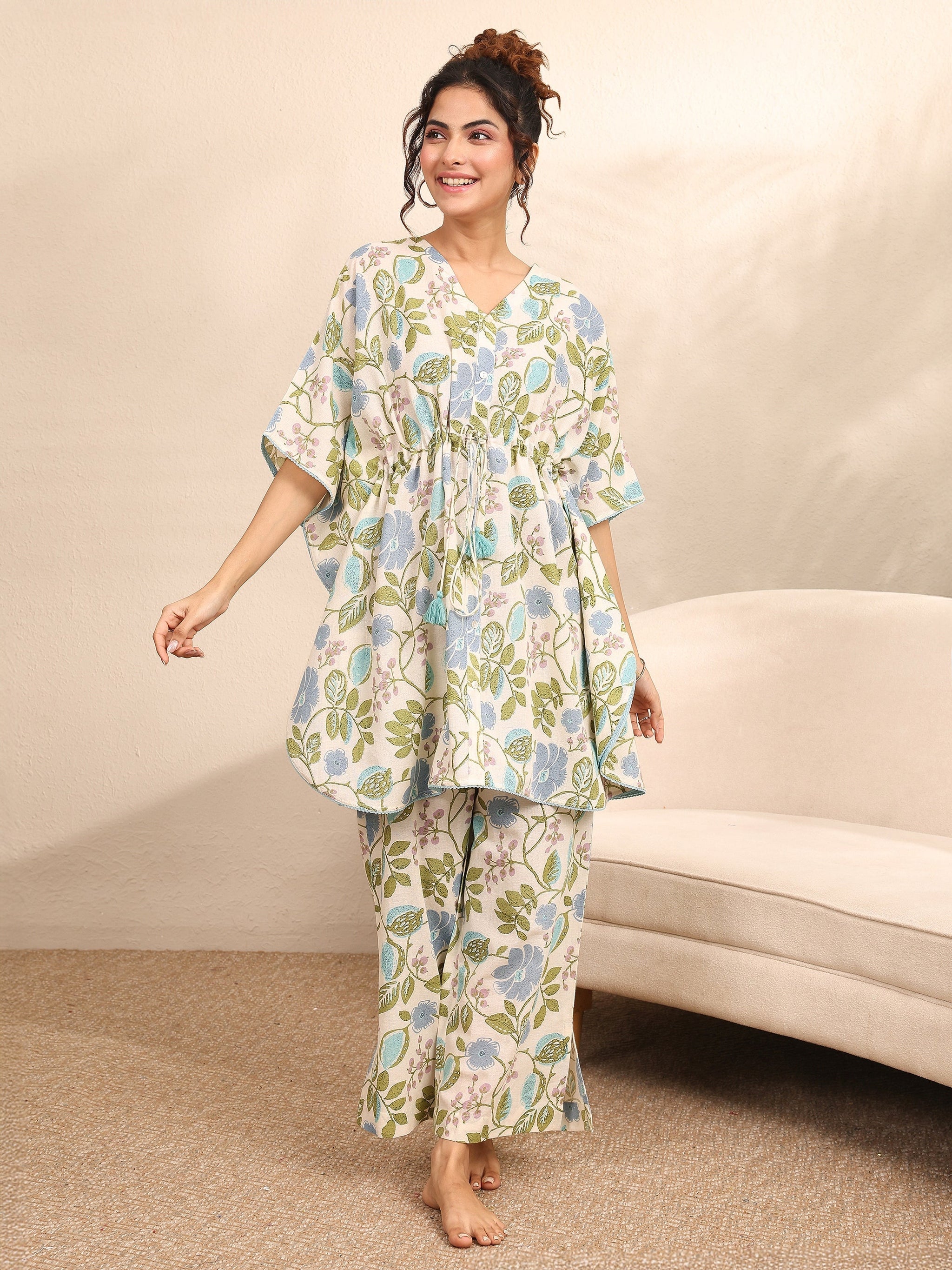 Libas Off White Printed Cotton Night Suit