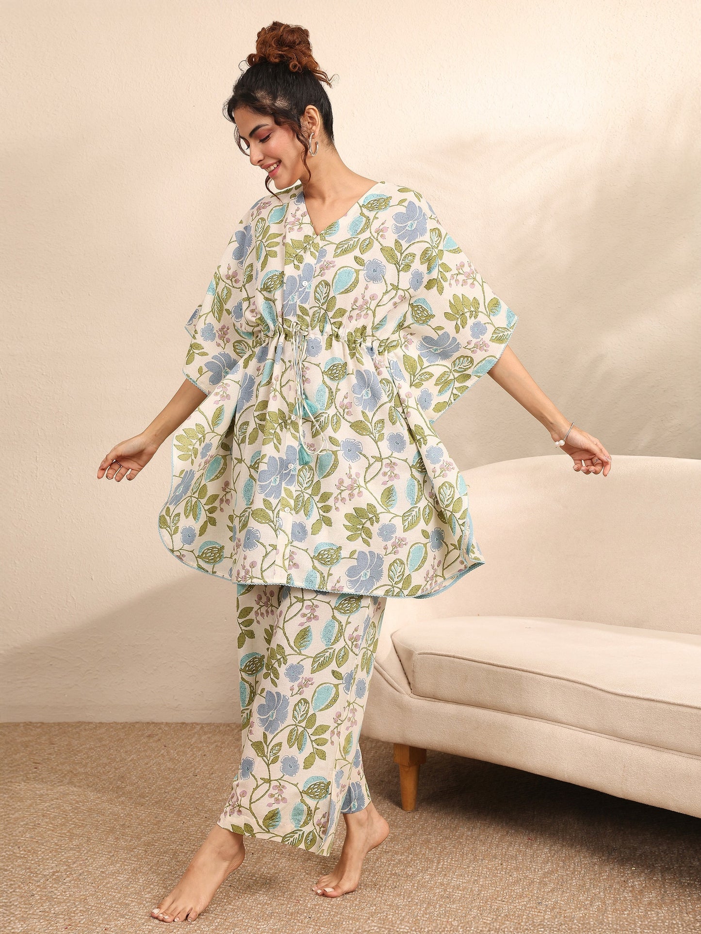 Libas Off White Printed Cotton Night Suit