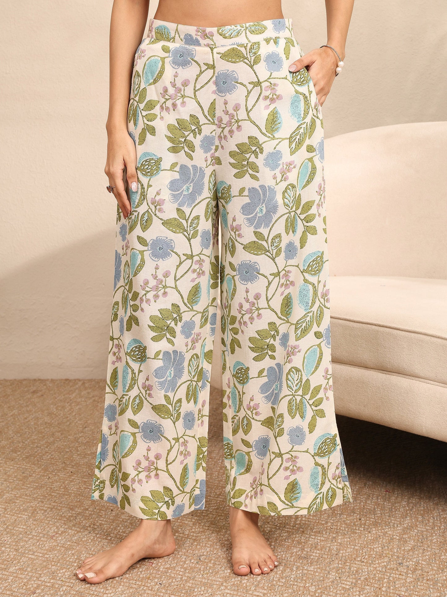 Libas Off White Printed Cotton Night Suit