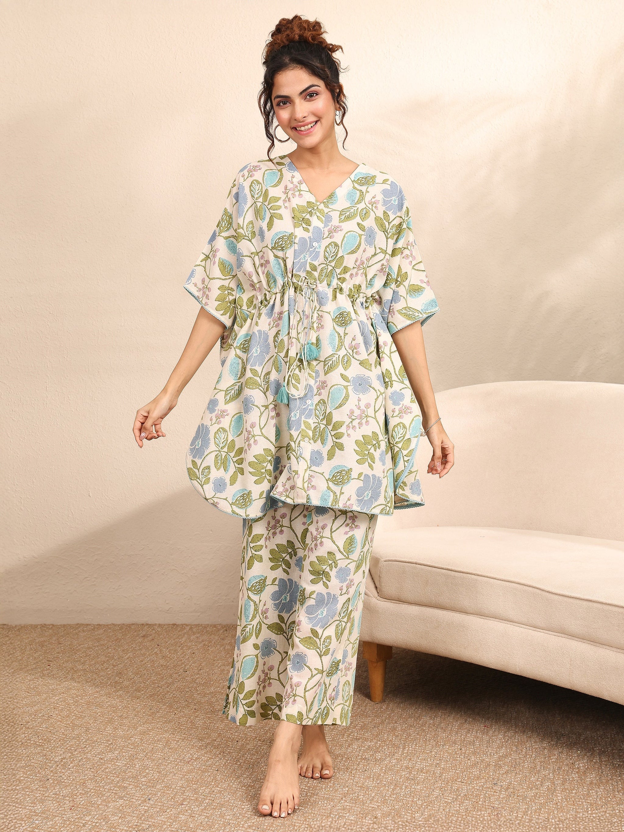 Libas Off White Printed Cotton Night Suit