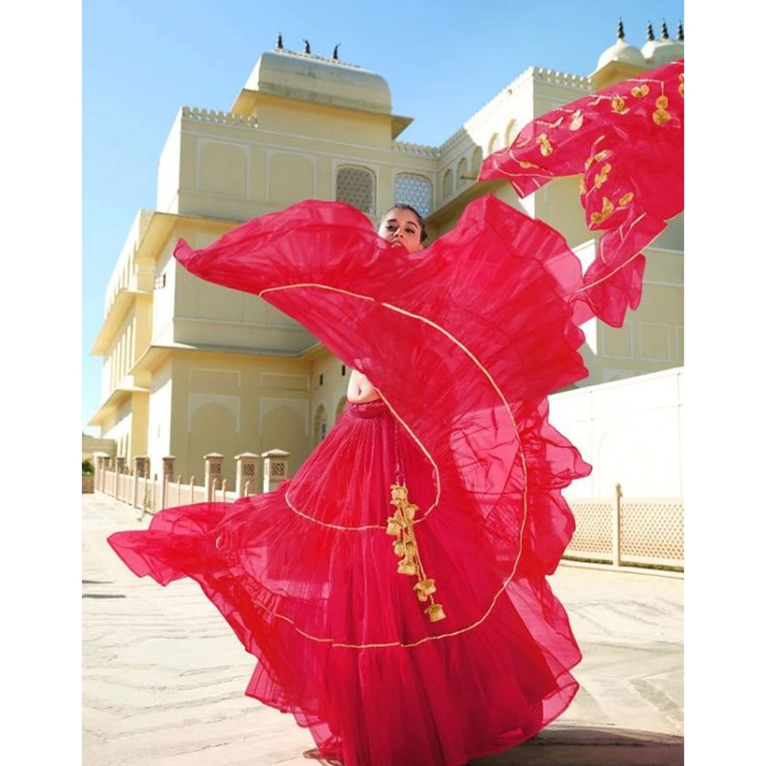 Rose Red Gota Patti Pattern work Lehenga choli