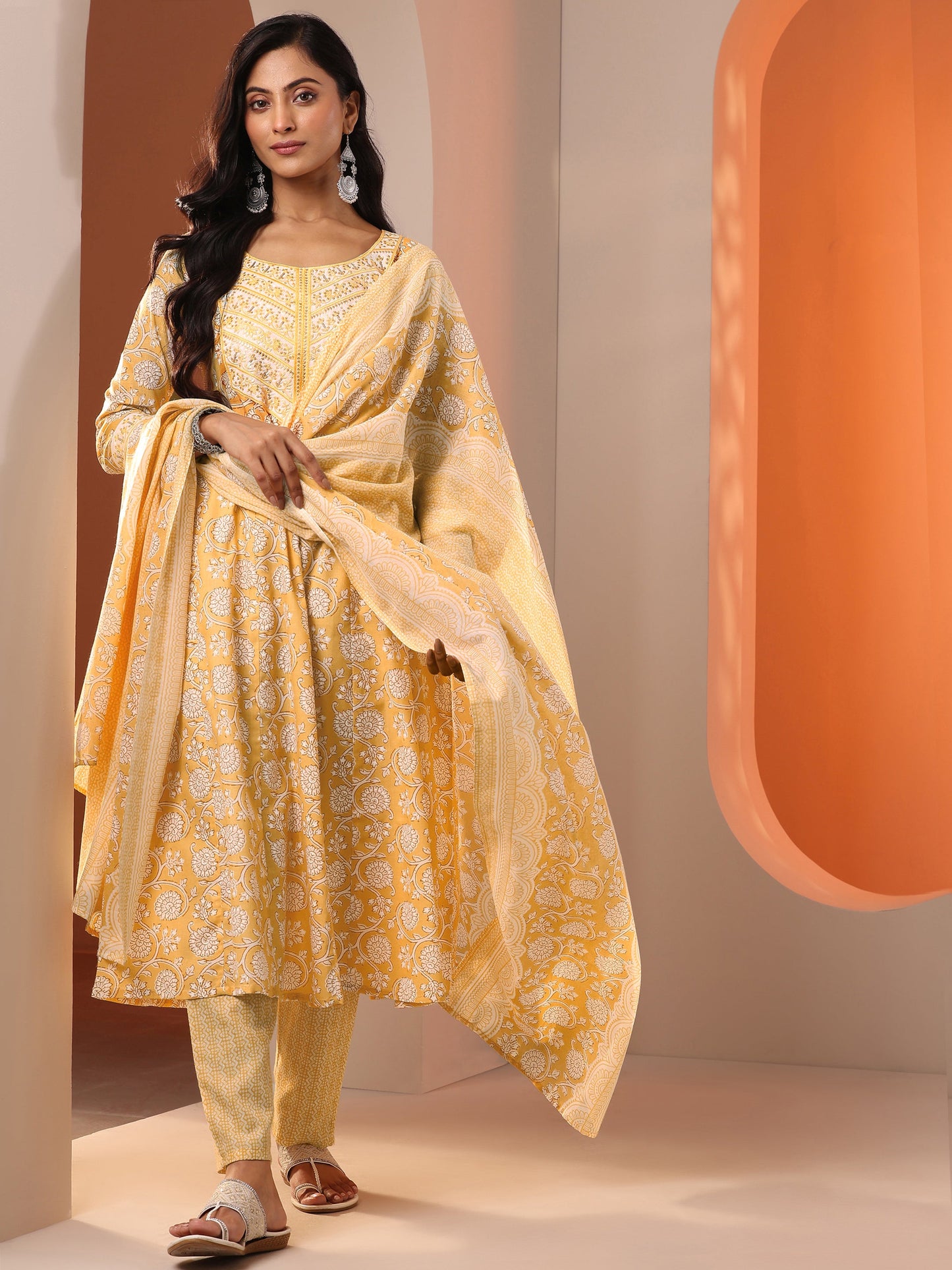 Gerua Yellow Printed Cotton Straight Suit Set With Dupatta