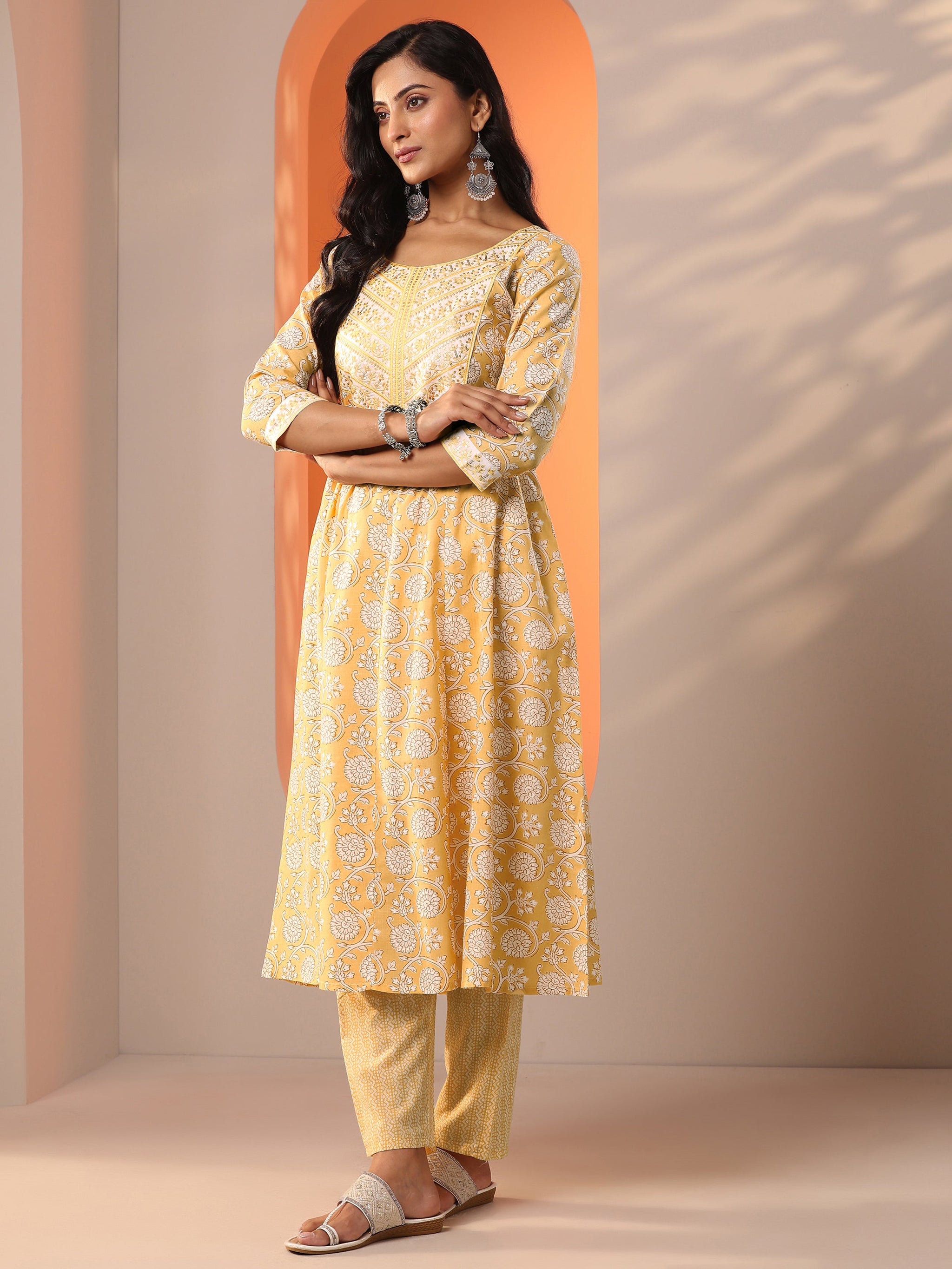 Gerua Yellow Printed Cotton Straight Suit Set With Dupatta