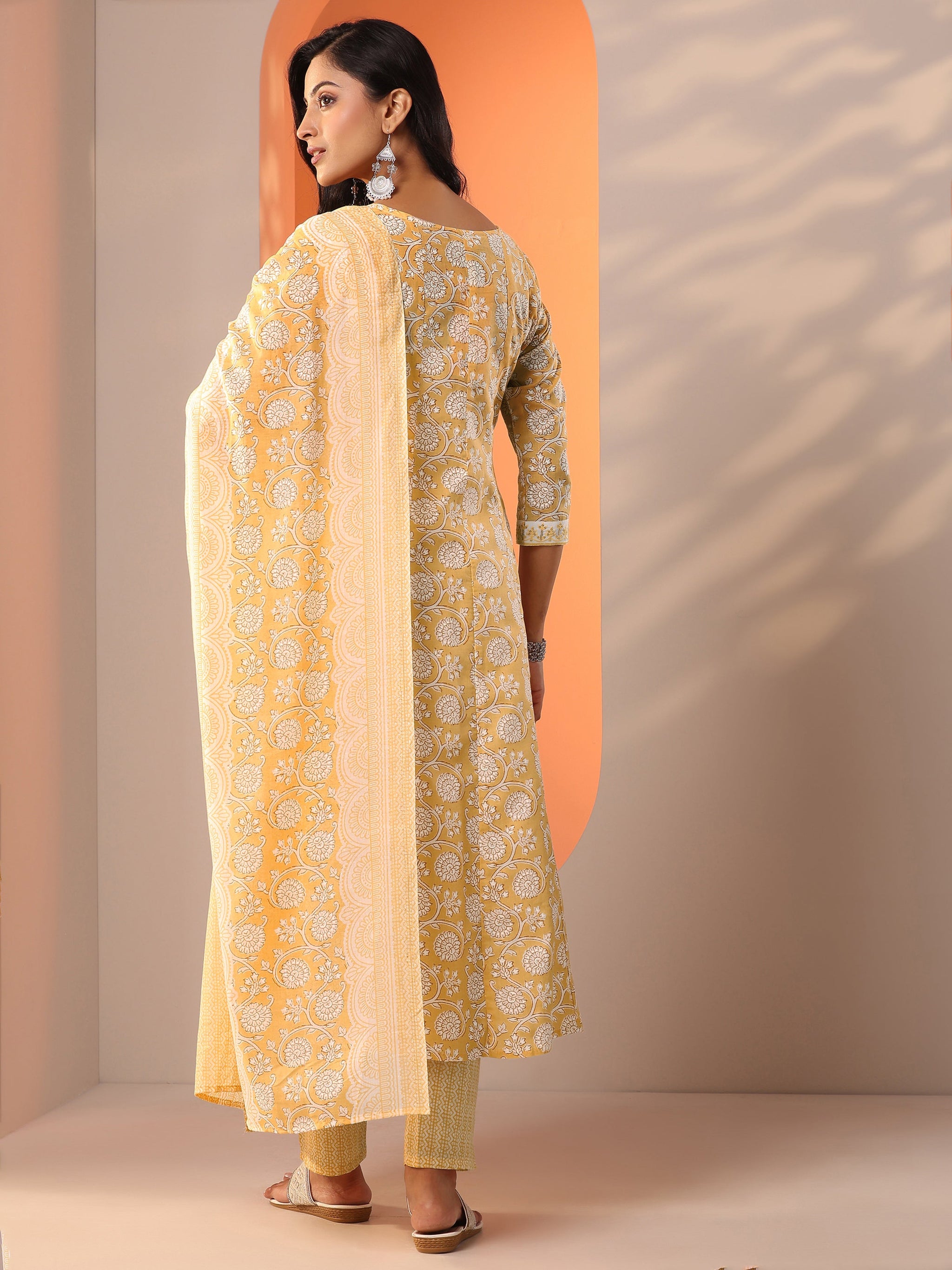 Gerua Yellow Printed Cotton Straight Suit Set With Dupatta
