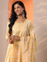 Gerua Yellow Printed Cotton Straight Suit Set With Dupatta