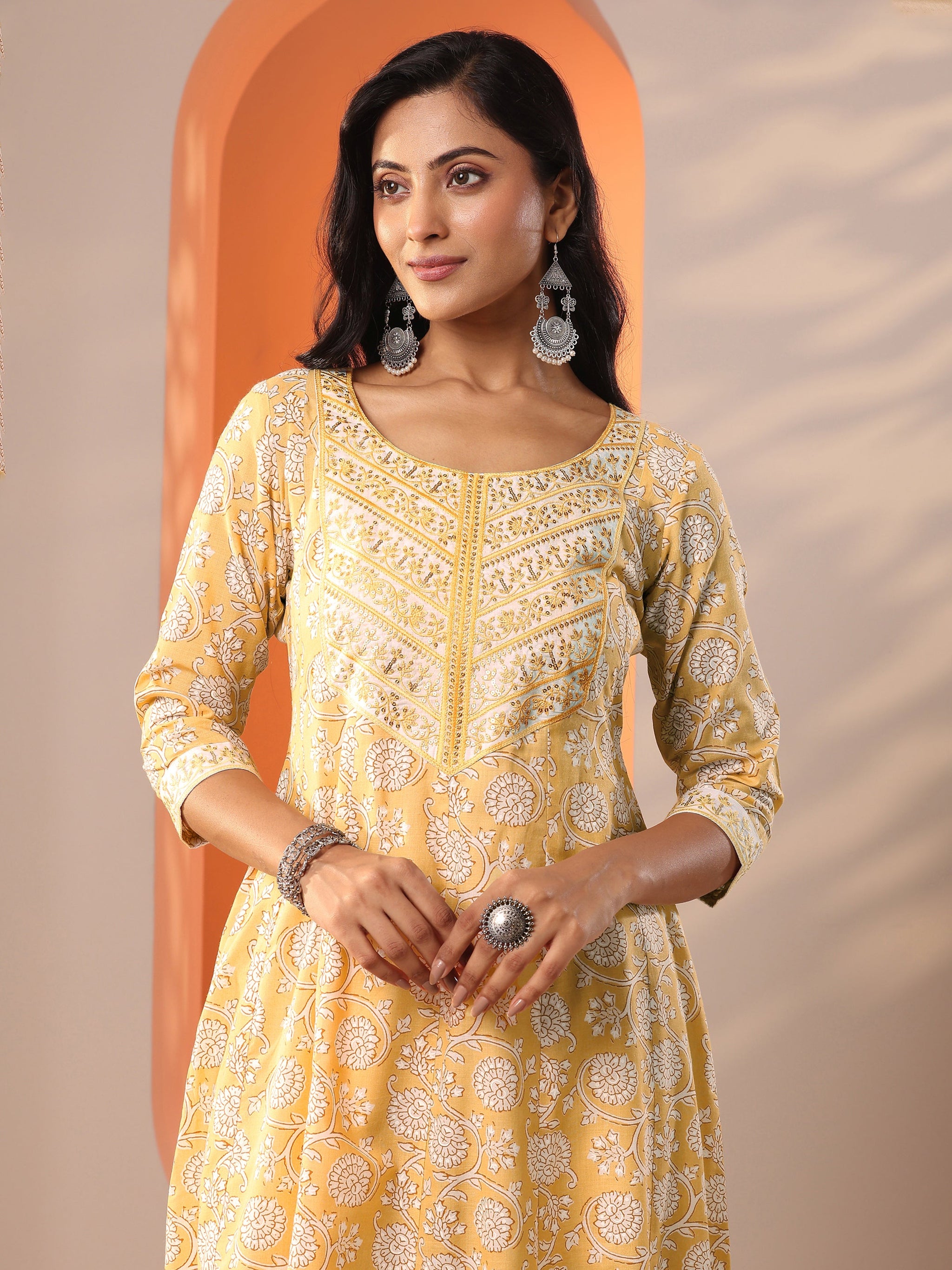 Gerua Yellow Printed Cotton Straight Suit Set With Dupatta