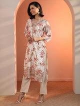 Libas Off White Embroidered Chinon Straight Suit Set With Dupatta