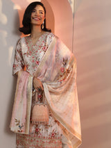 Libas Off White Embroidered Chinon Straight Suit Set With Dupatta