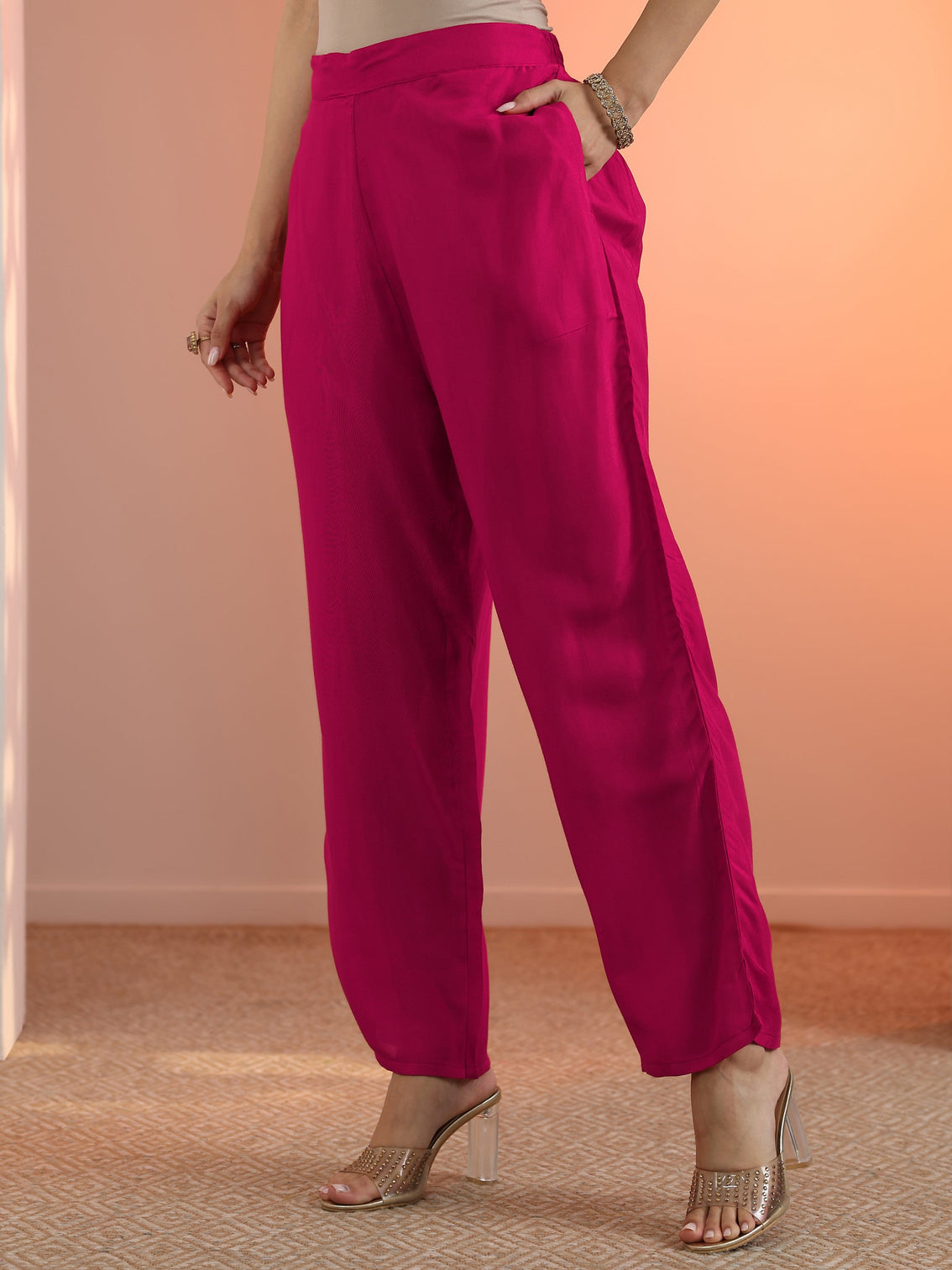 Mameraa Pink Embellished Silk Blend Straight Suit Set With Dupatta