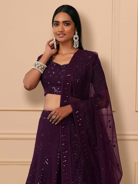 Purple Georgette Sequinned  Flared Lehenga choli