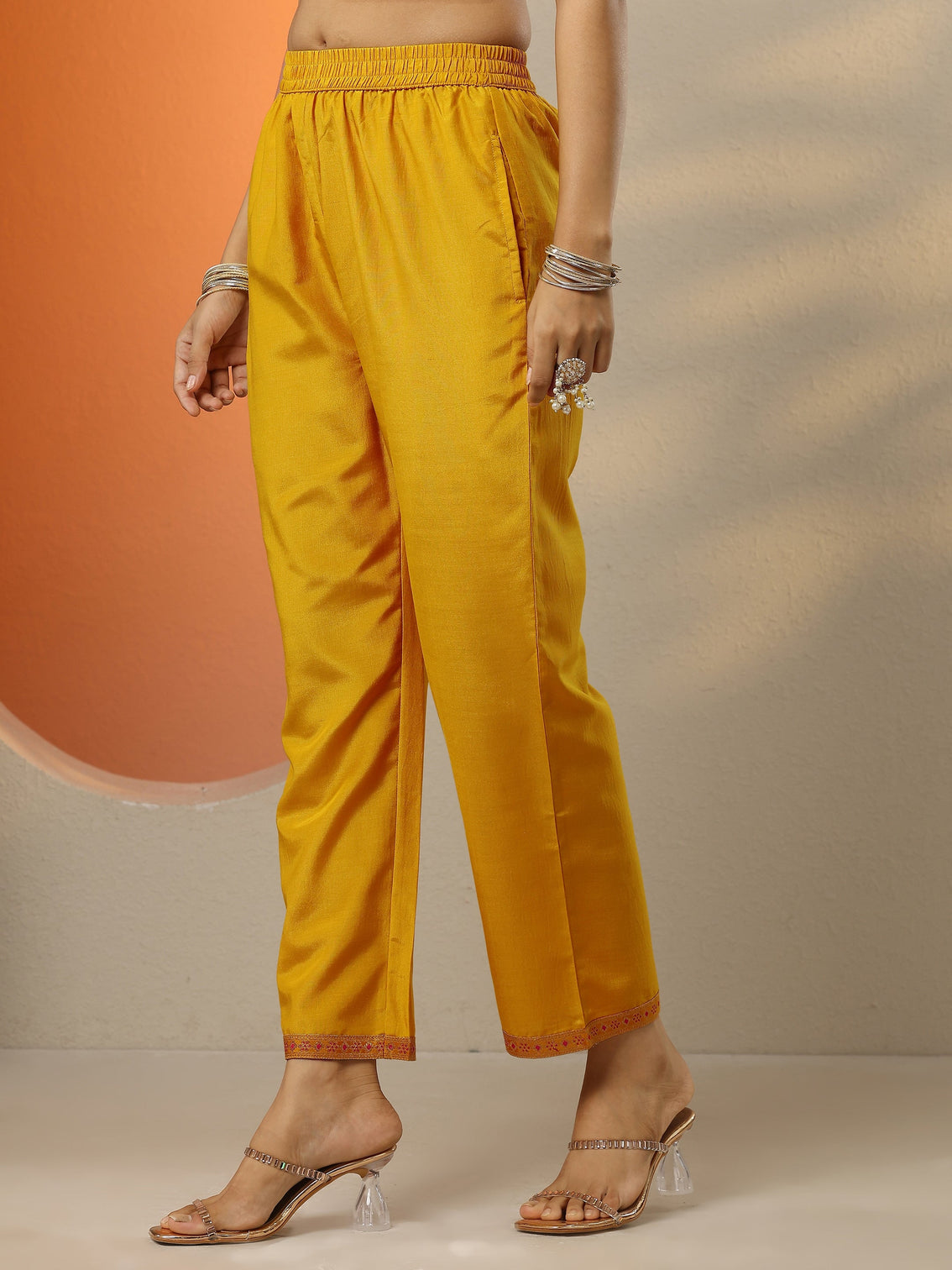 Mameraa Mustard Woven Design Silk Blend Straight Suit Set With Dupatta