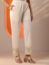 Libas Off White Embroidered Silk Blend Straight Suit Set With Dupatta
