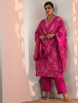 Gerua Pink Printed Silk Blend Straight Suit Set With Dupatta