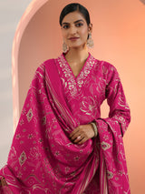 Gerua Pink Printed Silk Blend Straight Suit Set With Dupatta