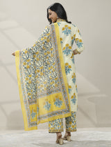 Libas Off white Printed Cotton Straight Suit Set With Dupatta