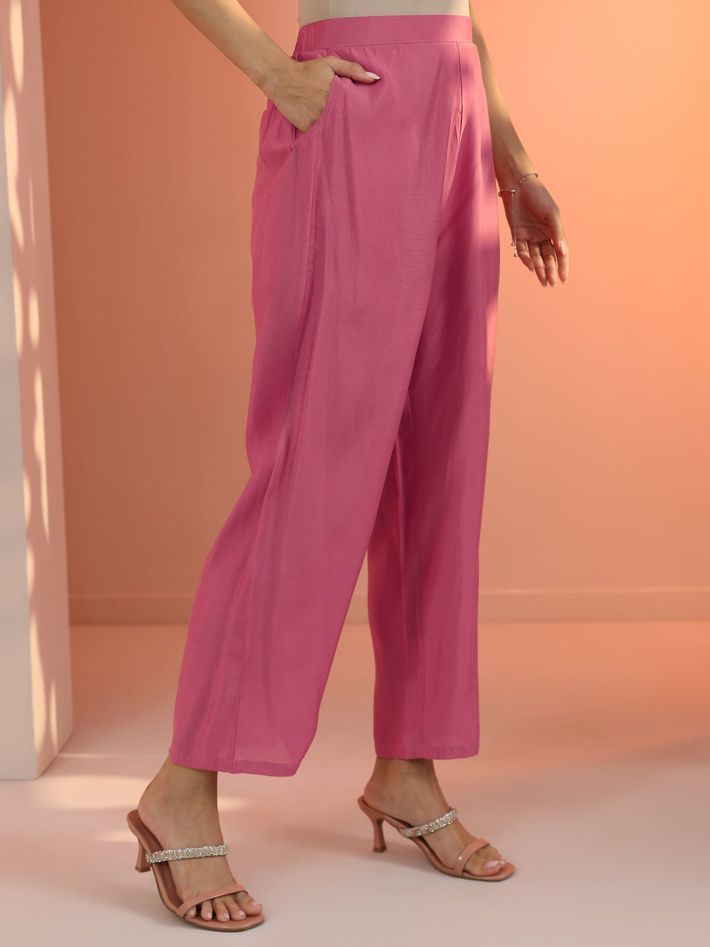 Libas Pink Embroidered Silk Blend Straight Suit Set With Dupatta