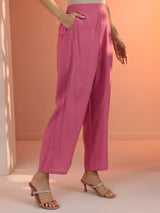 Libas Pink Embroidered Silk Blend Straight Suit Set With Dupatta