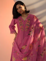 Libas Pink Embroidered Silk Blend Straight Suit Set With Dupatta