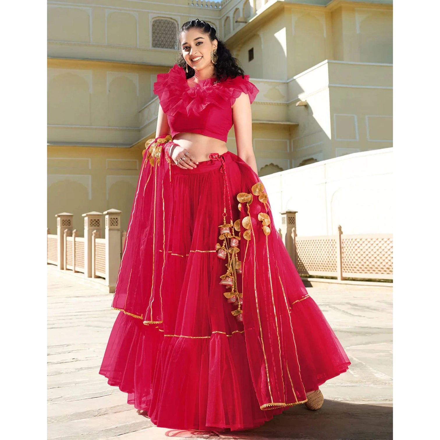 Rose Red Gota Patti Pattern work Lehenga choli