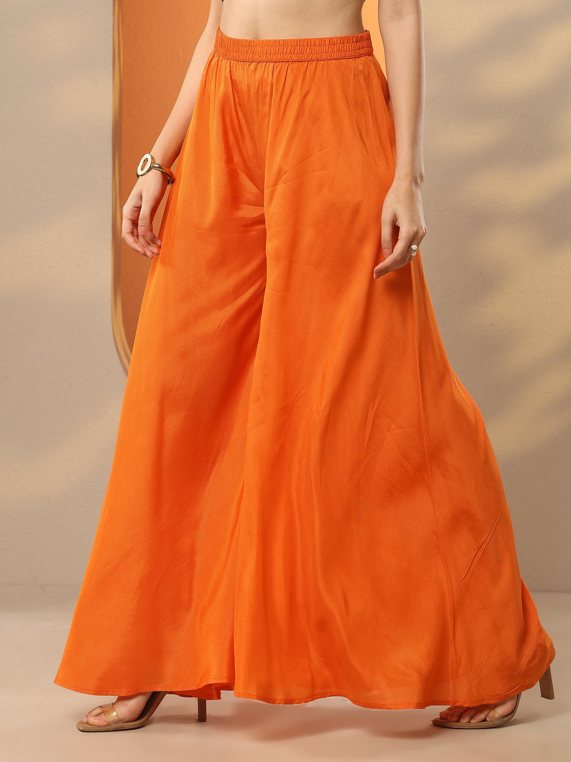 Mameraa Orange Printed Crepe A-Line Kurta Set