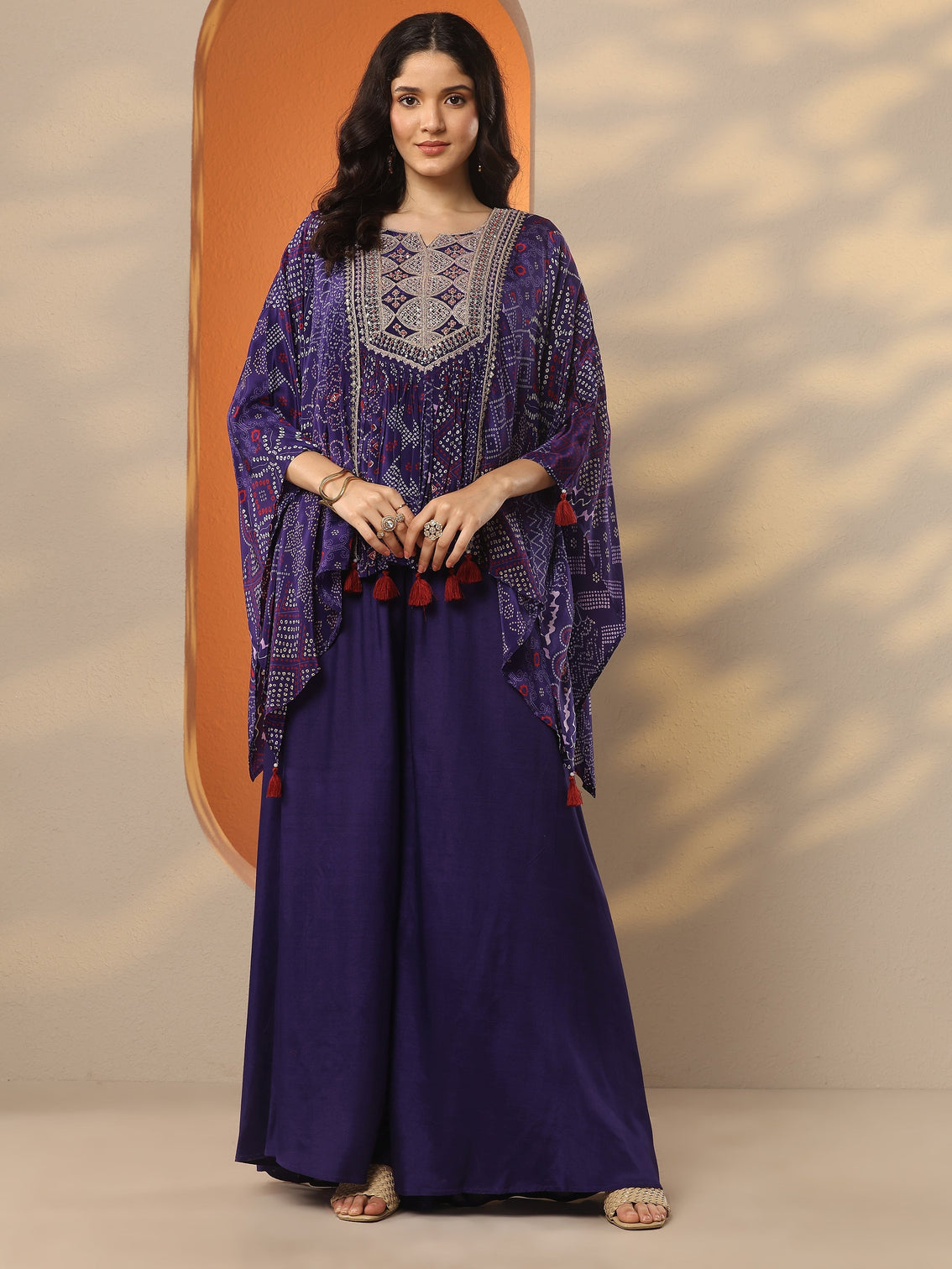 Mameraa Purple Bandhani Printed A-Line Kurta Set