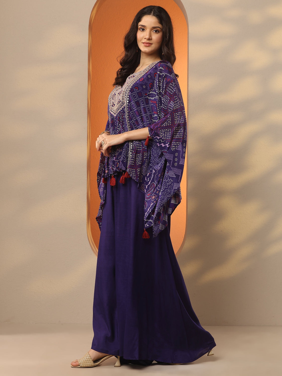 Mameraa Purple Bandhani Printed A-Line Kurta Set