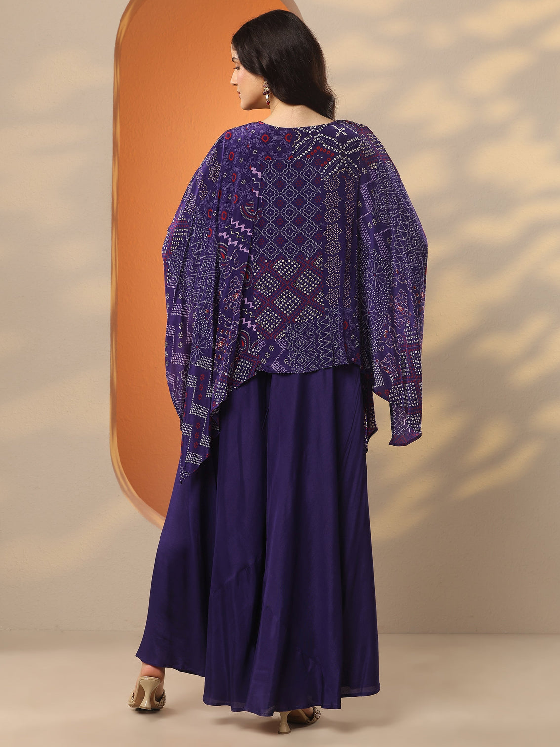 Mameraa Purple Bandhani Printed A-Line Kurta Set