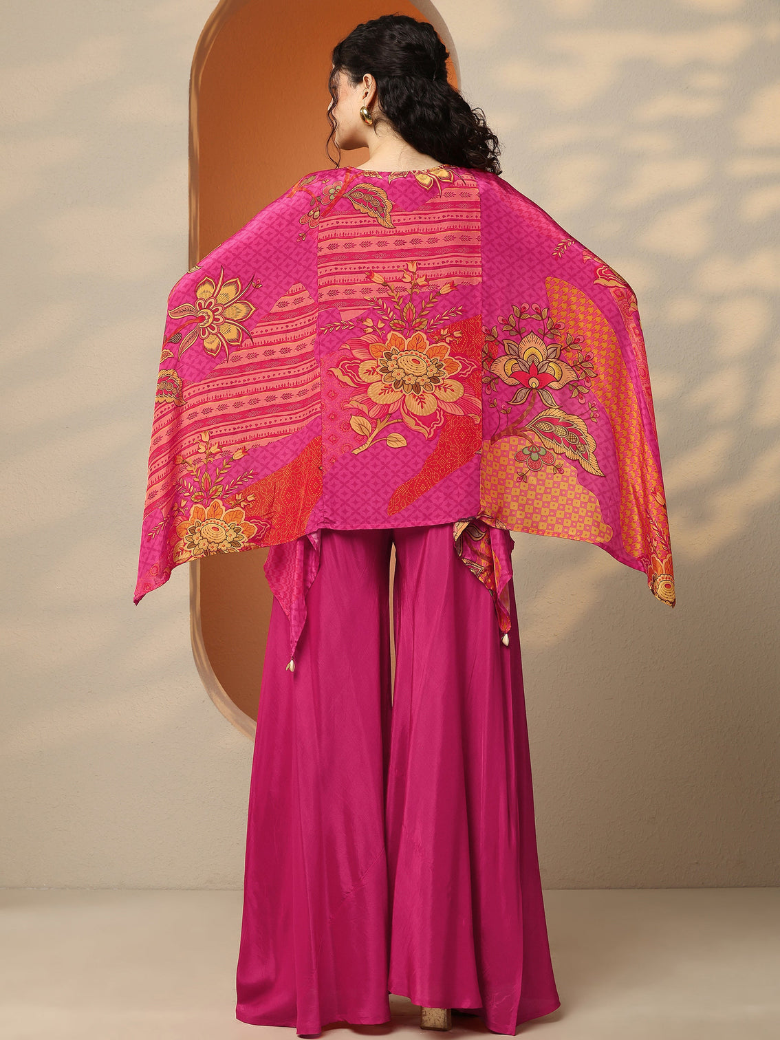 Mameraa Pink Printed Crepe A-Line Kurta Set