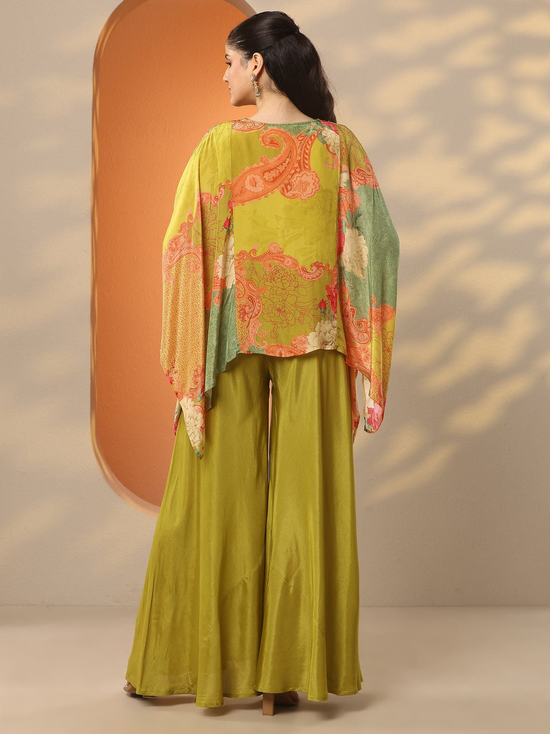 Mameraa Green Printed Crepe A-Line Kurta Set