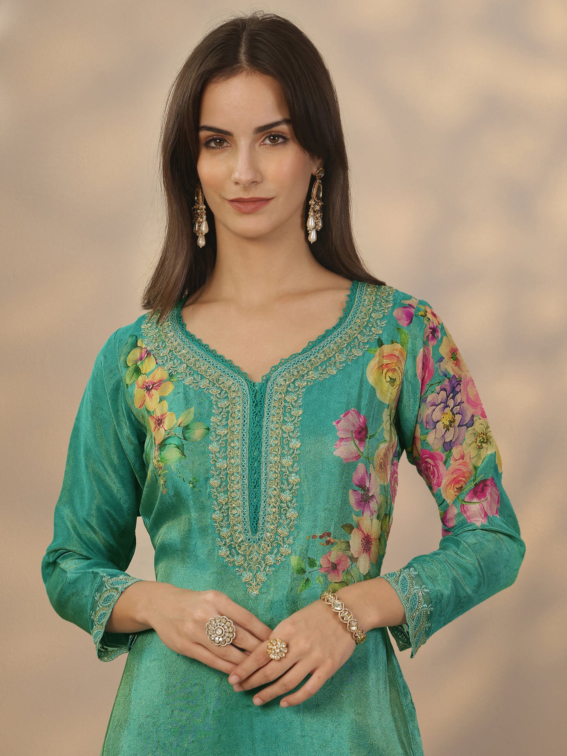Mameraa Blue Printed Crepe Straight Suit Set With Dupatta