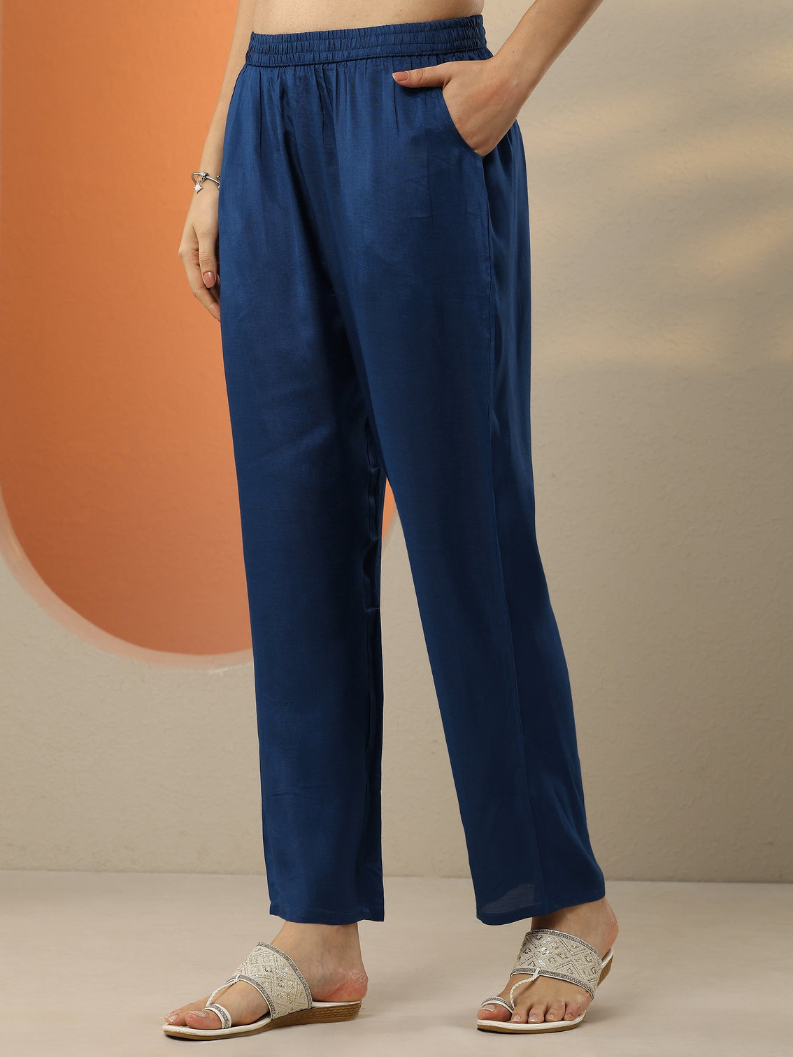 Mameraa Blue Embroidered Crepe Straight Suit Set With Dupatta