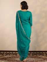 Libas Green Embroidered Organza Straight Suit Set With Dupatta