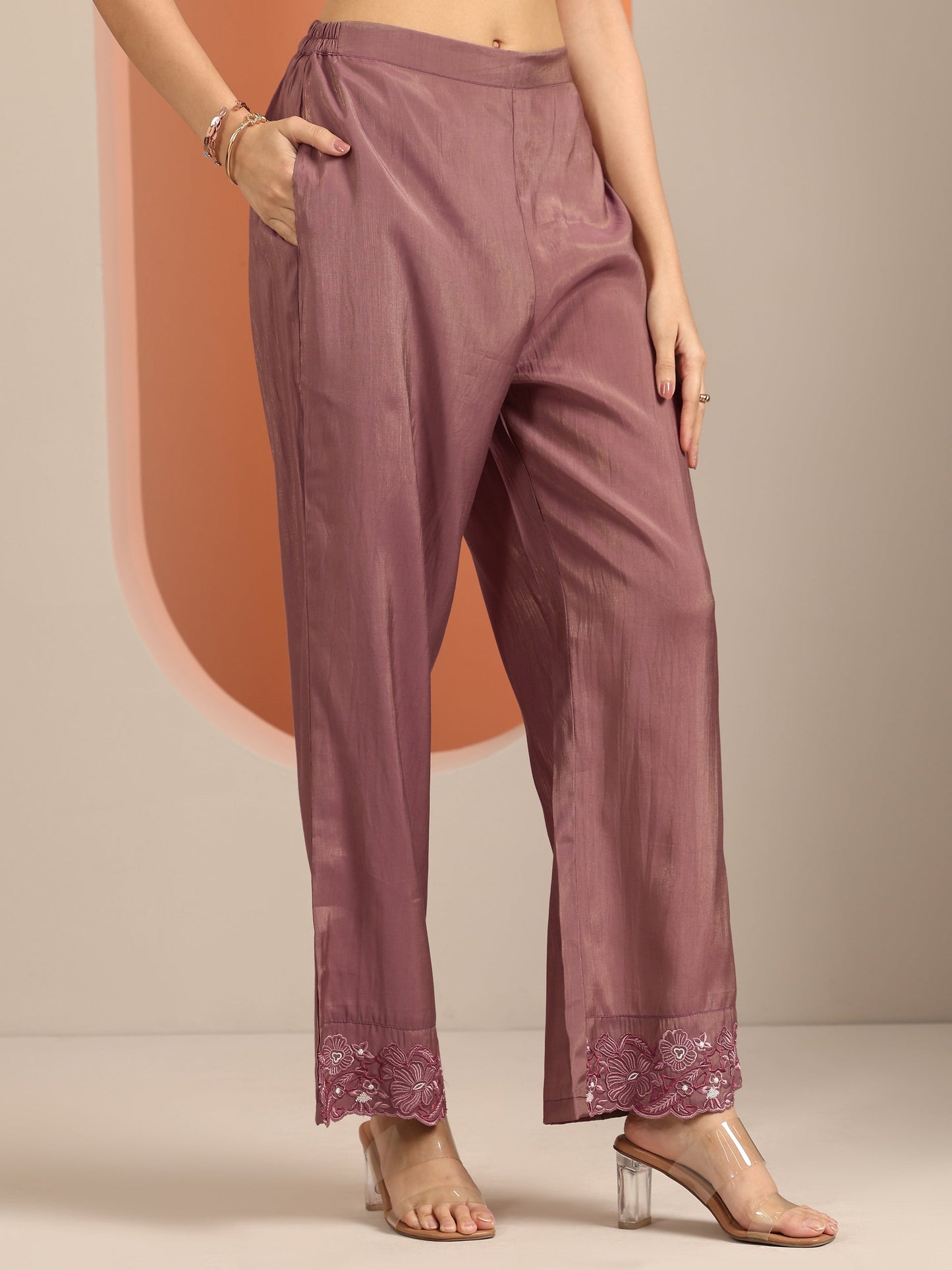 Libas Mauve Embroidered Silk Blend Straight Suit With Dupatta